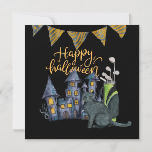 Tarjeta Día de Halloween de Golf para la carta de oro