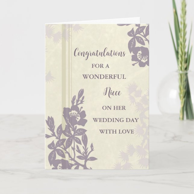 Tarjeta Día de la Boda de la sobrina morada floral (Anverso)