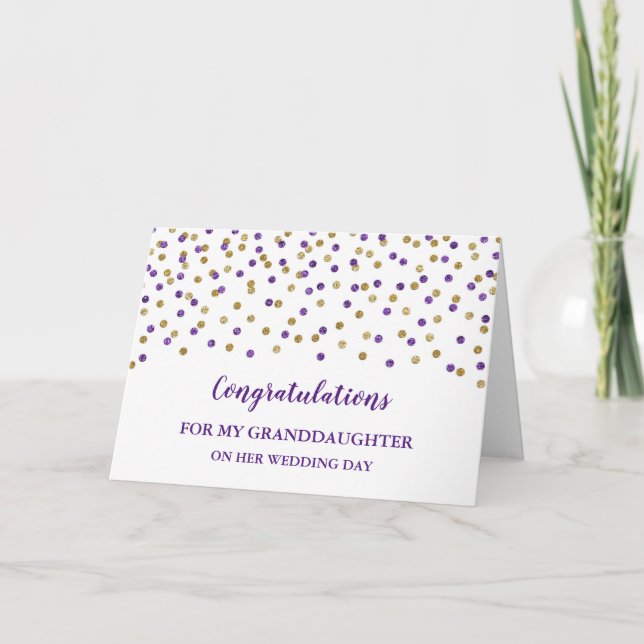 Tarjeta Día de la Boda de Nieta de Oro Púrpura (Anverso)