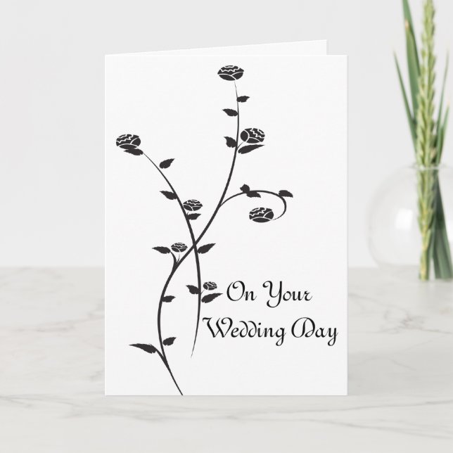Tarjeta Día de la boda de rosas blancas y negras (Anverso)