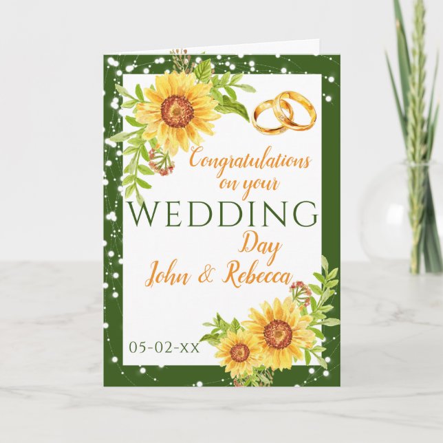 Tarjeta Día de la Boda Felicidades por el verde girasol (Anverso)