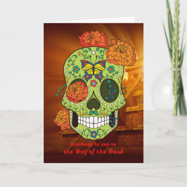 Tarjeta Día de la Calavera del Azúcar Muerto y Flores con