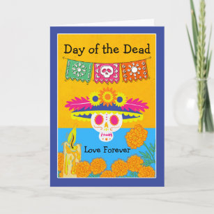 Tarjeta Día de la Catrina Muerta y Marigoldes
