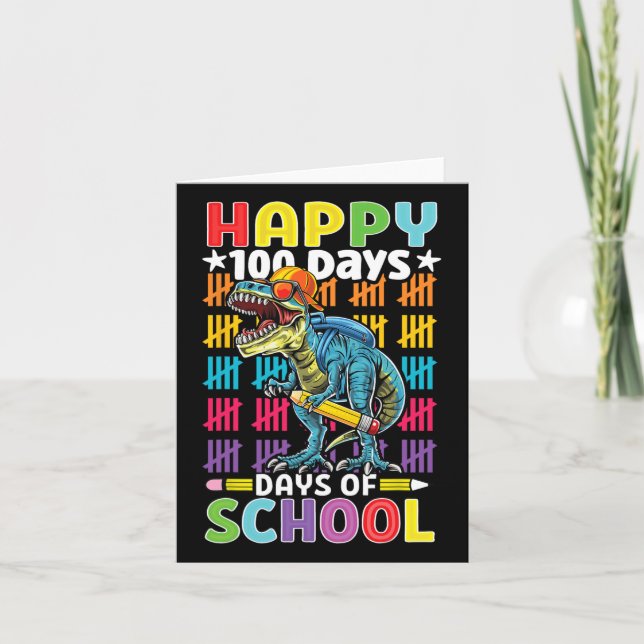 Tarjeta Día De La Escuela Dino Niños Felices 100 Días Dino (Anverso)