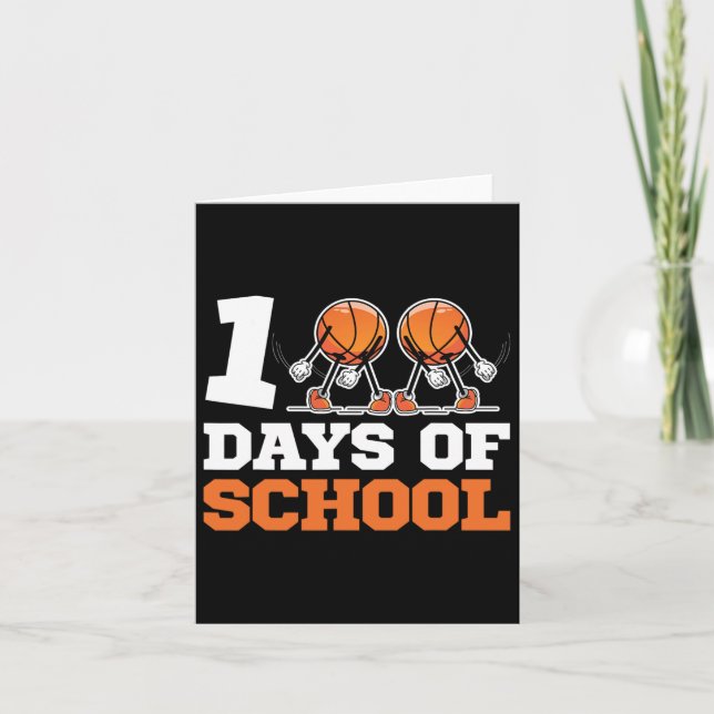 Tarjeta Día De La Escuela Niños De Baloncesto 100 Días De  (Anverso)