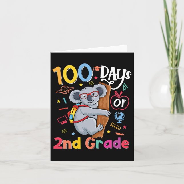 Tarjeta Día De La Escuela Niños De Segundo Grado Koala 100 (Anverso)