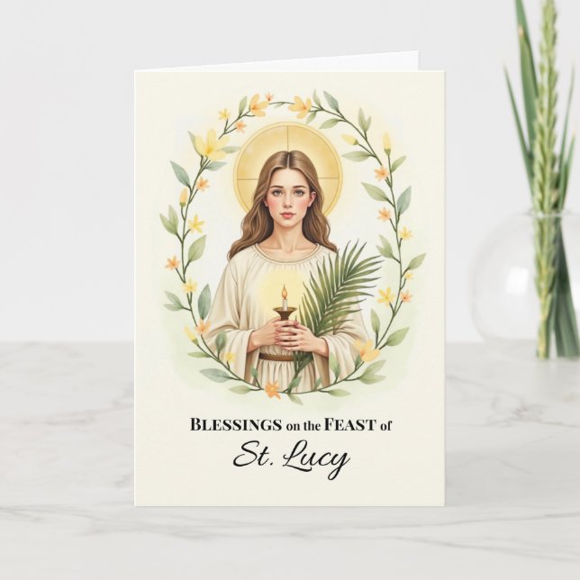 Tarjeta Día de la Festividad de Santa Lucy bendice a la fl (Anverso)