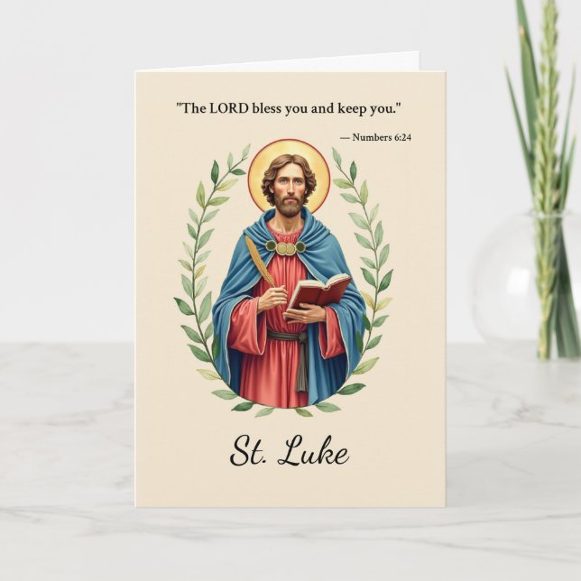 Tarjeta Día de la Fiesta de San Lucas Bendiciones de Dios  (Anverso)
