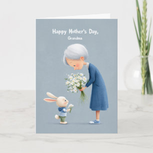 Tarjeta Día de la Madre Abuela – Conejito Lindo con Flores