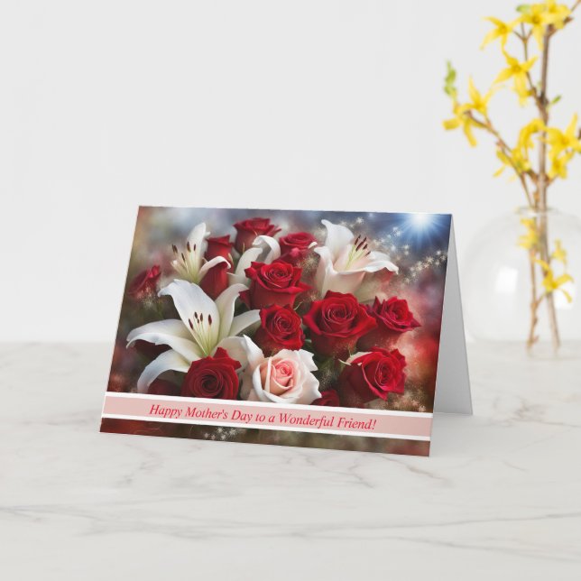 Tarjeta Día de la Madre amigo con hermosas flores de Rosa (flor amarilla)