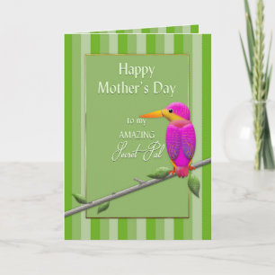 Tarjeta Día de la Madre, amigo secreto, fiushsia tropical