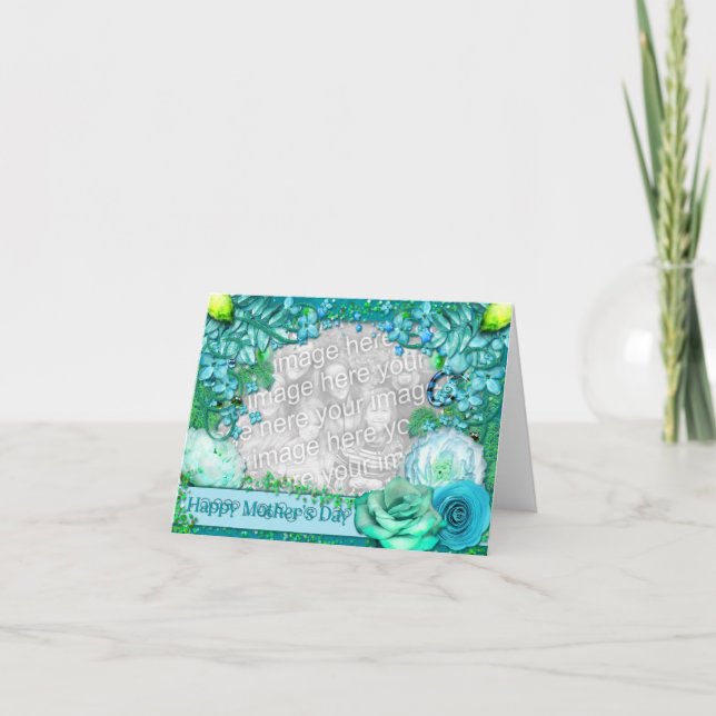 Tarjeta Día de la Madre - AÑADA SU FOTO - fantasía azul (Anverso)