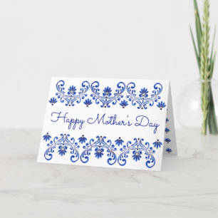 Tarjeta Día de la Madre Azul y Blanco