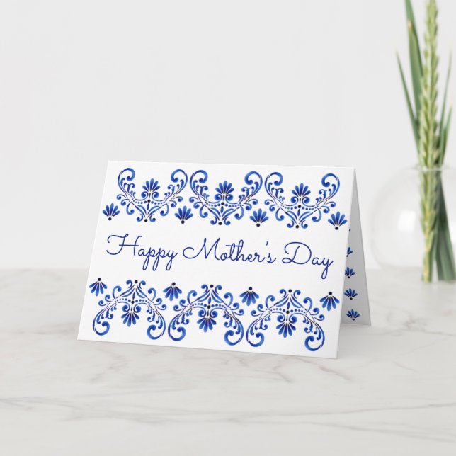 Tarjeta Día de la Madre Azul y Blanco (Anverso)
