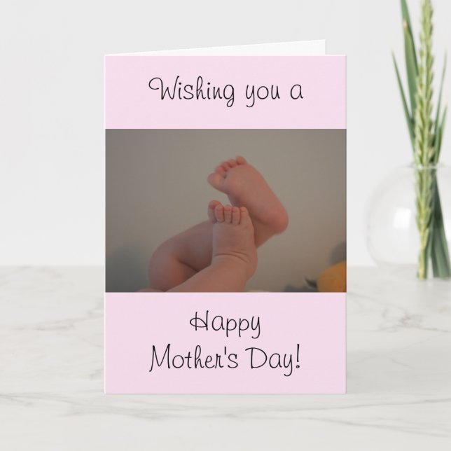 Tarjeta Día de la Madre Bebé Pies Rosa Bebé Niña (Anverso)