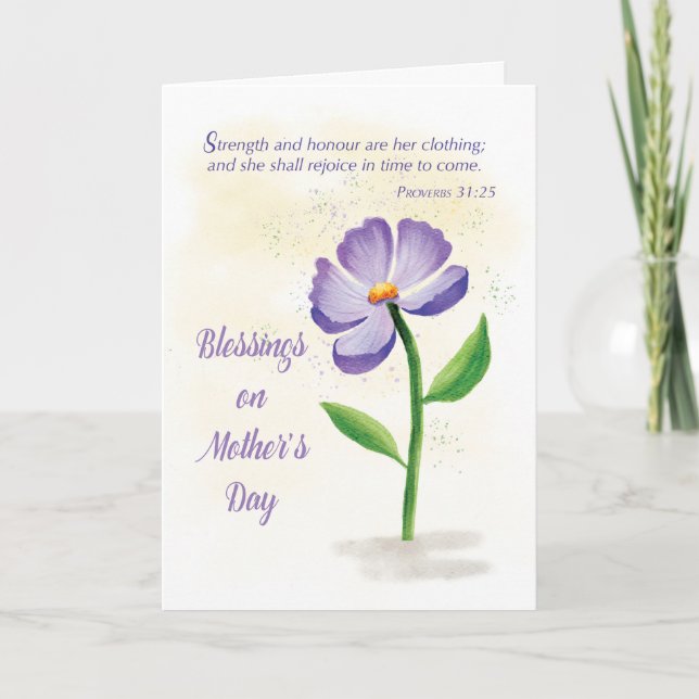 Tarjeta Día de la Madre bendiciendo la escritura violeta d (Anverso)