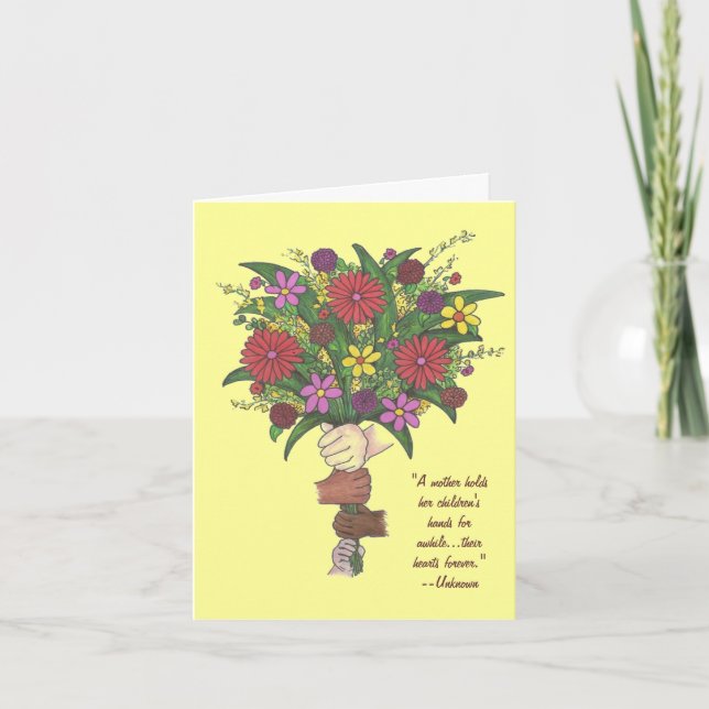 Tarjeta Día de la Madre Bouquet Flores pequeñas manos mamá (Anverso)