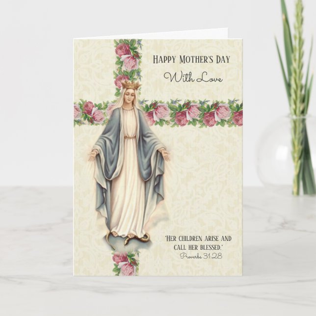Tarjeta Día de la Madre Católica Virgen Religiosa María (Anverso)