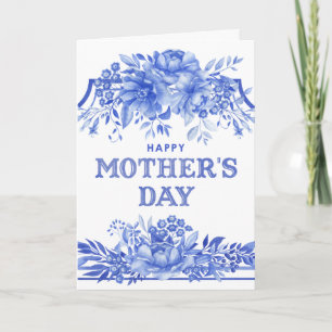 Tarjeta Día de la Madre con Acuarela Azul y Blanco
