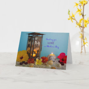 Tarjeta Día de la Madre con farolillos y flores