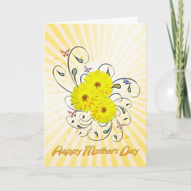 Tarjeta Día de la Madre con flores amarillas (Anverso)