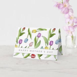 Tarjeta Día de la Madre con patrón floral de tulipanes col