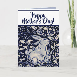 Tarjeta Día de la madre conejo azul y blanco
