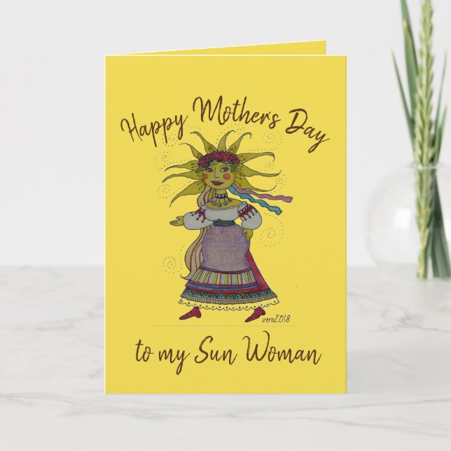Tarjeta Día de la Madre de arte popular ucraniano de Sun W (Anverso)