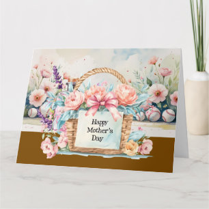 Tarjeta Día de la Madre de béisbol con canasta de flores