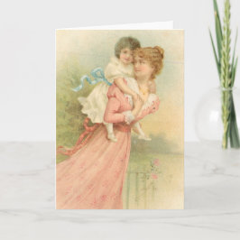 Tarjeta Día de la Madre de cosecha de vintage madre e hijo