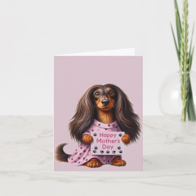 Tarjeta Día de la Madre de Dachshund en el pelo largo (Anverso)