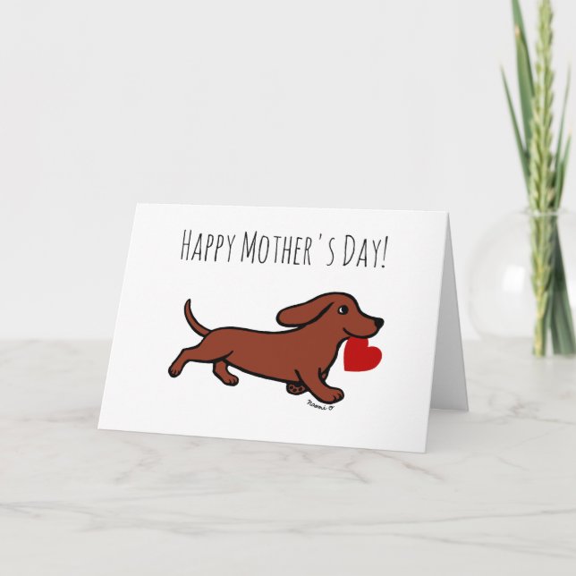 Tarjeta Día de la Madre de Dachshund Suave Roja (Anverso)