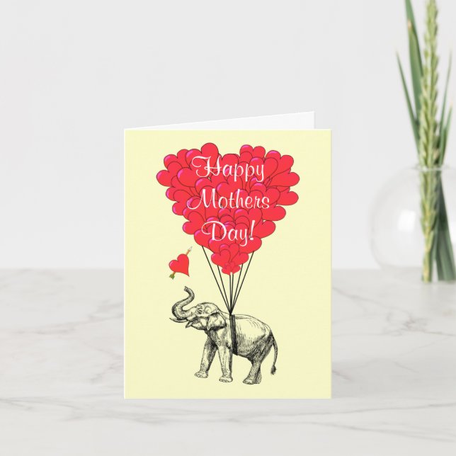 Tarjeta Día de la Madre de elefantes románticos (Anverso)