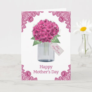 Tarjeta Día de la Madre de encaje rústico floral rosa Hydr