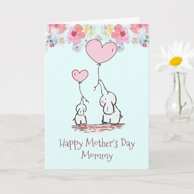 Tarjeta Día de la Madre de la bebé elefante mamá y bebé (Planta pequeña)
