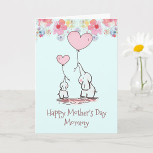 Tarjeta Día de la Madre de la bebé elefante mamá y bebé