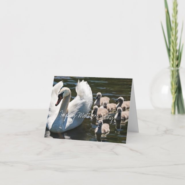 Tarjeta Día de la madre de la familia de los cisnes (Anverso)