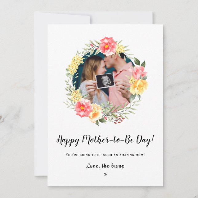 Tarjeta Día de la Madre de la foto floral de baby bump (Anverso)