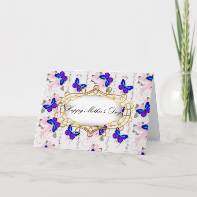 Tarjeta Día de la madre de la mariposa azul (Anverso)