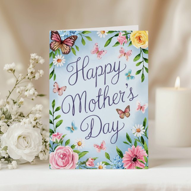 Tarjeta Día de la madre de la mariposa floral rosa acuarel (Subido por el creador)