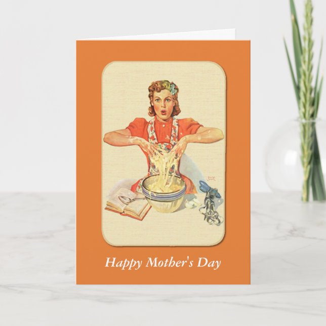 Tarjeta Día de la madre de la retro ama de casa (Anverso)