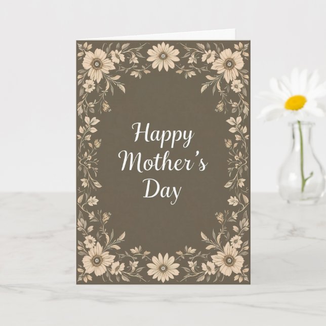 Tarjeta Día de la Madre de marco floral marrón mamá (Planta pequeña)