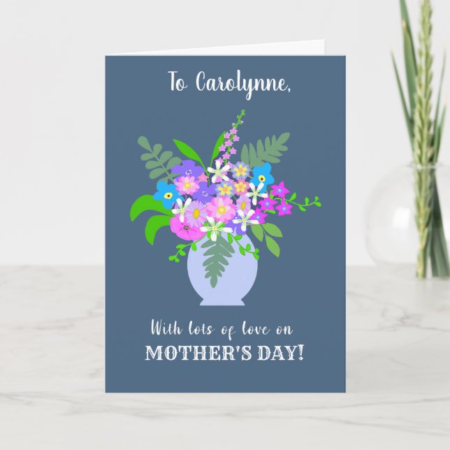 Tarjeta Día de la Madre de nombre personalizado con base d (Anverso)