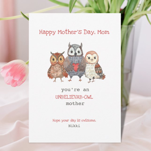 Tarjeta Día de la Madre de Owl Pun (Subido por el creador)