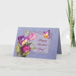 Tarjeta Día de la Madre de tulipanes y mariposas