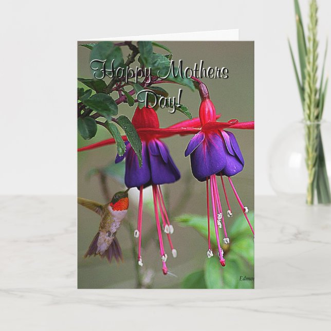 Tarjeta Día de la Madre del fucsia y del colibrí (Anverso)