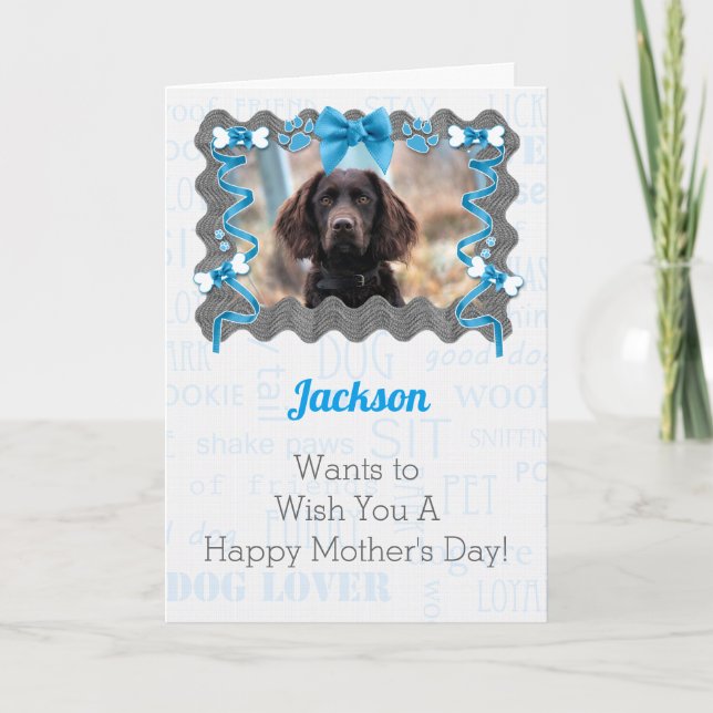 Tarjeta Día de la madre del perro en azul claro y gris (Anverso)