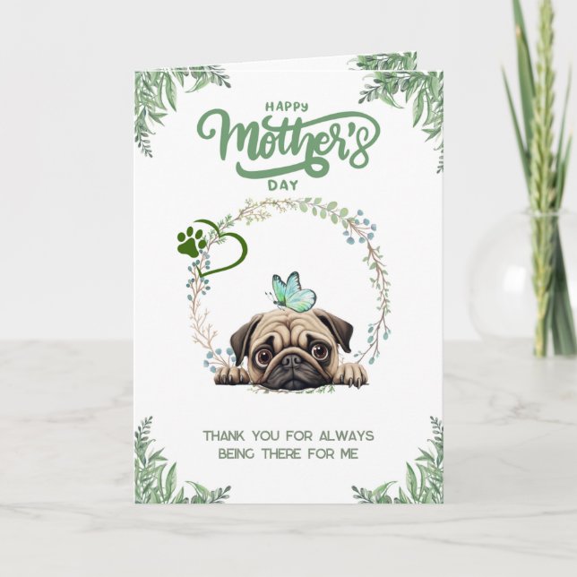 Tarjeta Día de la madre del personalizable cute pug (Anverso)