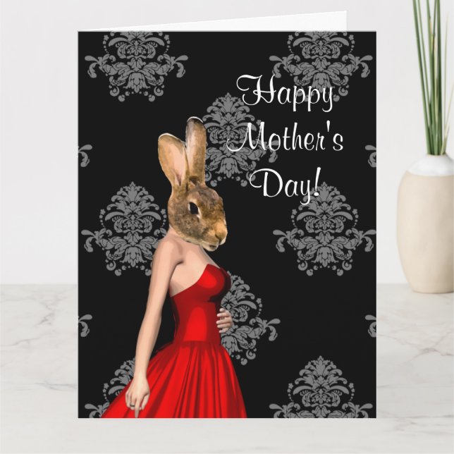 Tarjeta Día de la Madre divertida de caracteres de conejo (Anverso)