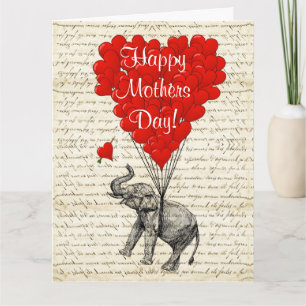 Tarjeta Día de la Madre divertido del elefante del vintage